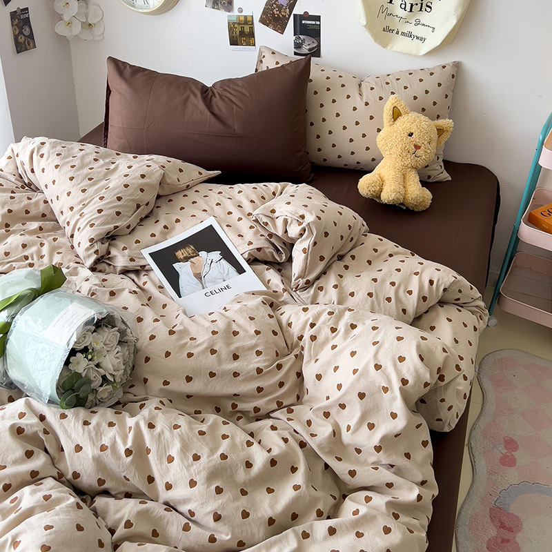 Κάλυμμα παπλωμάτων με μοτίβο καρτούν και φυτών, πλυμένο βαμβάκι, ραφή quilted, αντιδραστική εκτύπωση και βαφή, INS στυλ