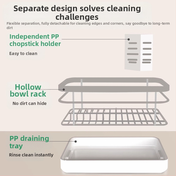 Μεταλλικό ράφι πιάτων τοίχου με δίσκο αποστράγγισης για μπολάκια και ξυλάκια φαγητού, χωρίς εγκατάσταση