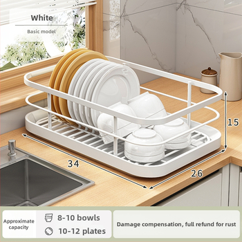 Μεταλλικό ράφι πιάτων τοίχου με δίσκο αποστράγγισης για μπολάκια και ξυλάκια φαγητού, χωρίς εγκατάσταση