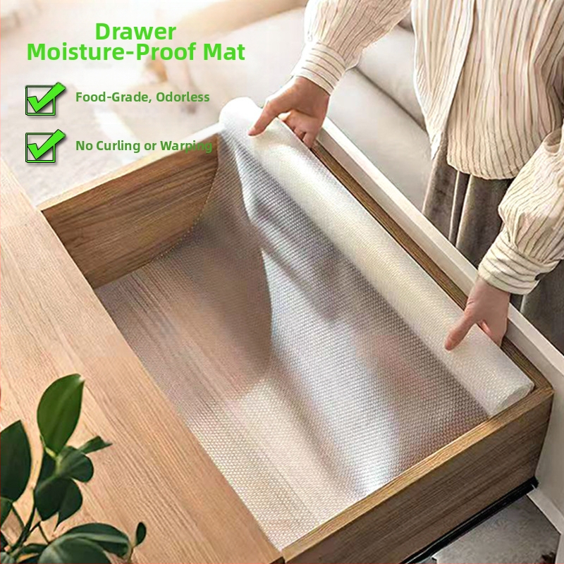 Virtuvės spintelės stalčiaus drėgmės atsparus kilimėlis su EVA atspariu vandeniui sluoksniu ant PE pagrindo (EVA 99% turinys), šiuolaikinis minimalistinis dizainas