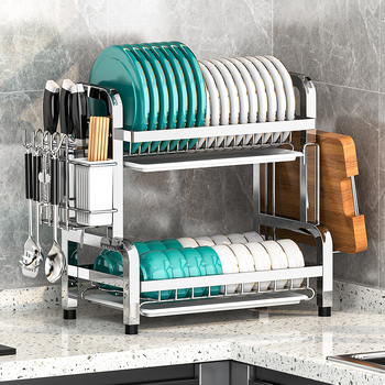 Nerūsējošā tērauda virtuves trauku plaukts — daudzslāņains žāvētājs, mūsdienīgs vienkāršs stils