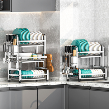 Nerūsējošā tērauda virtuves trauku plaukts — daudzslāņains žāvētājs, mūsdienīgs vienkāršs stils