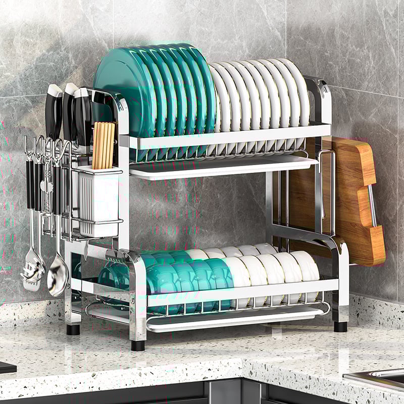 Nerūsējošā tērauda virtuves trauku plaukts — daudzslāņains žāvētājs, mūsdienīgs vienkāršs stils