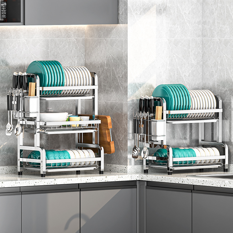 Nerūsējošā tērauda virtuves trauku plaukts — daudzslāņains žāvētājs, mūsdienīgs vienkāršs stils