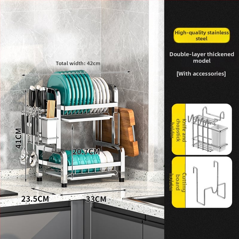 Nerūsējošā tērauda virtuves trauku plaukts — daudzslāņains žāvētājs, mūsdienīgs vienkāršs stils