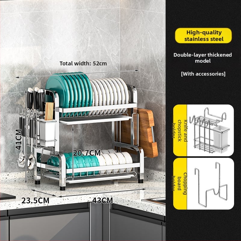Nerūsējošā tērauda virtuves trauku plaukts — daudzslāņains žāvētājs, mūsdienīgs vienkāršs stils