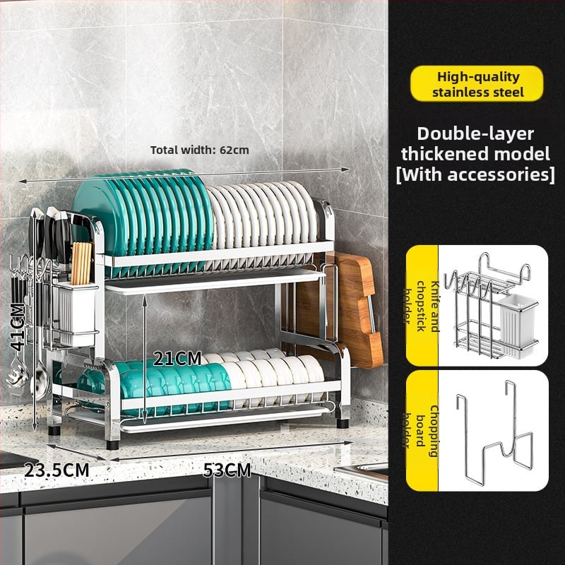 Nerūsējošā tērauda virtuves trauku plaukts — daudzslāņains žāvētājs, mūsdienīgs vienkāršs stils