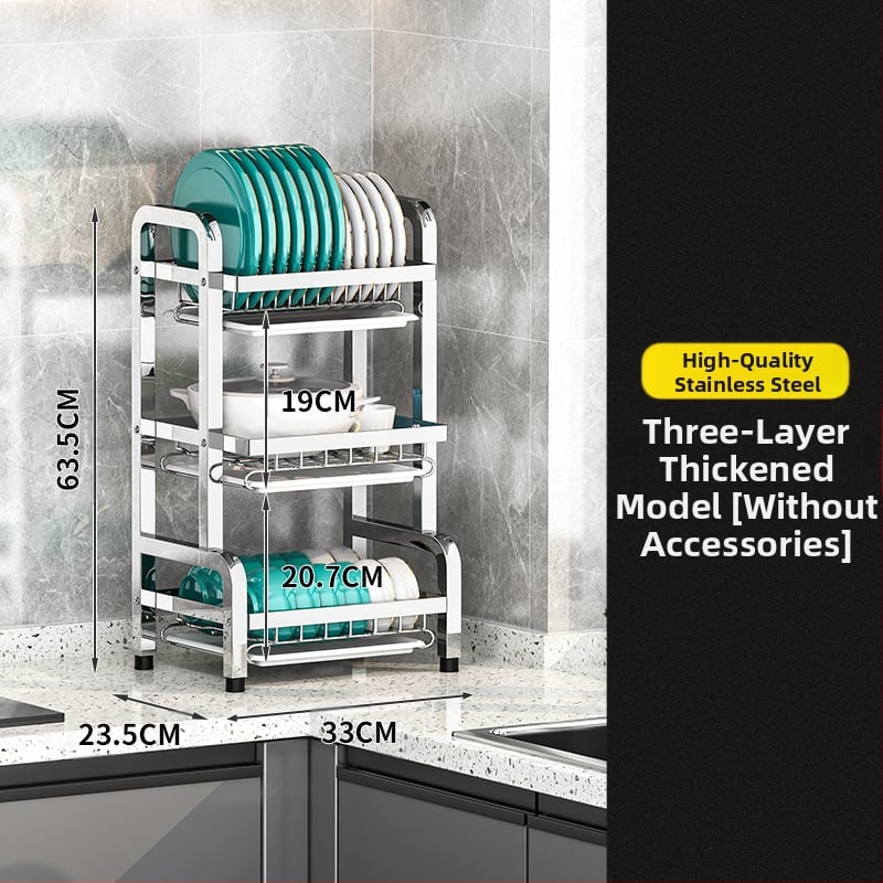 Nerūsējošā tērauda virtuves trauku plaukts — daudzslāņains žāvētājs, mūsdienīgs vienkāršs stils