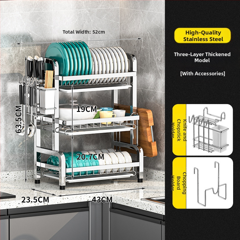 Nerūsējošā tērauda virtuves trauku plaukts — daudzslāņains žāvētājs, mūsdienīgs vienkāršs stils