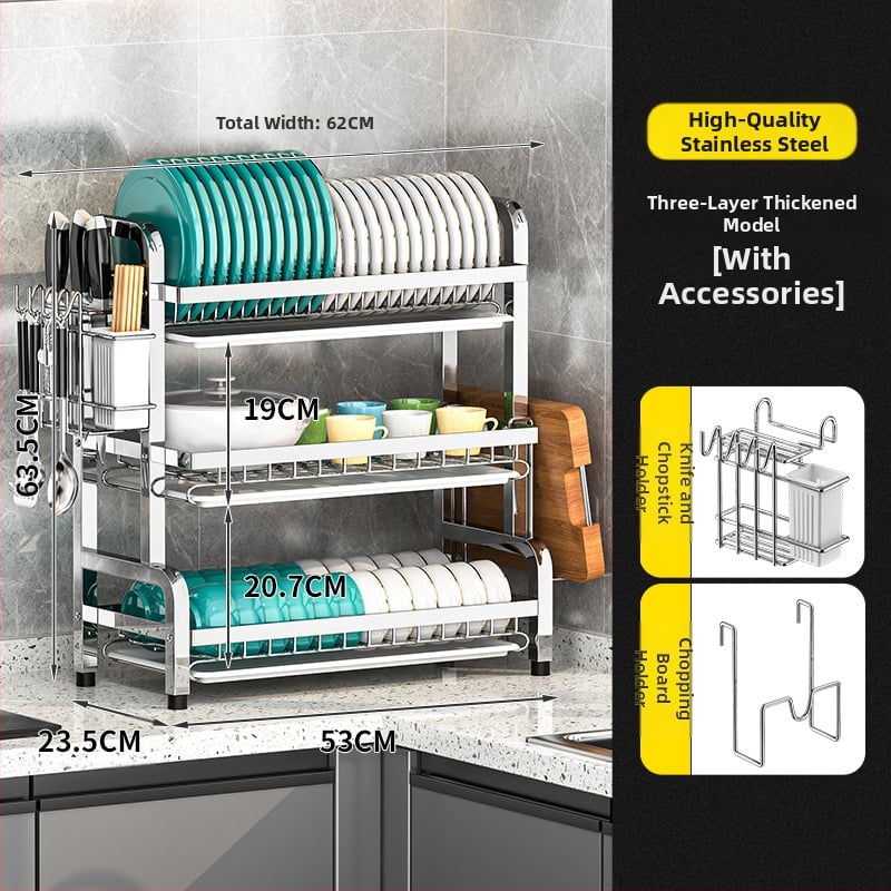 Nerūsējošā tērauda virtuves trauku plaukts — daudzslāņains žāvētājs, mūsdienīgs vienkāršs stils
