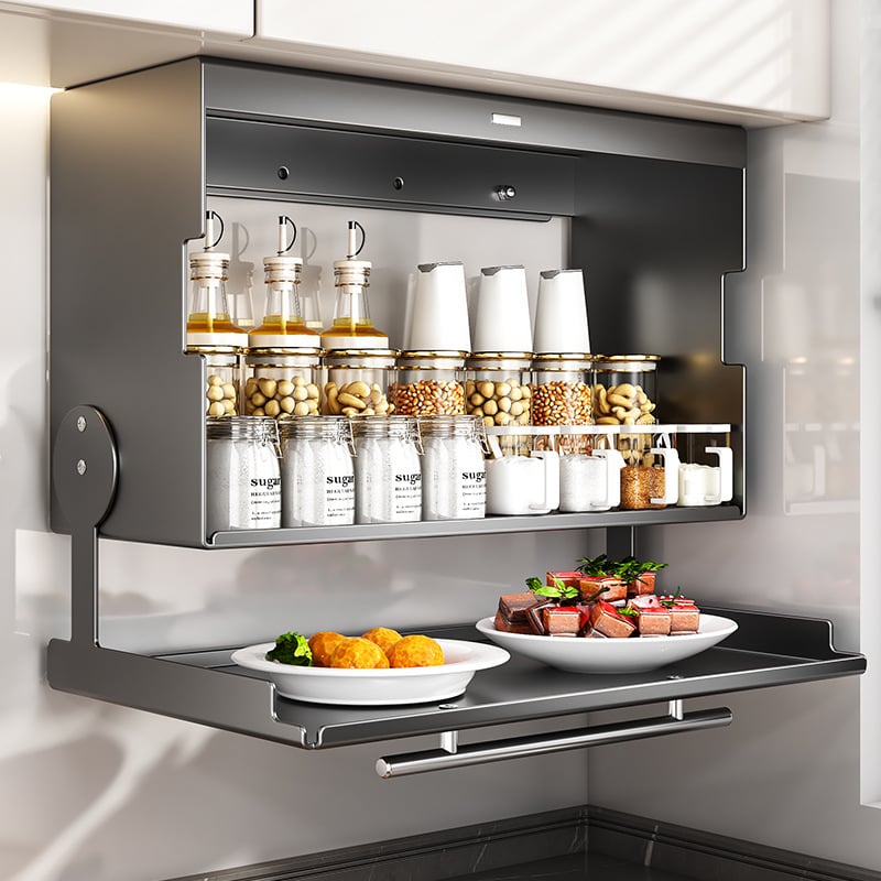 Ραφιέρα μπαχαρικών τοίχου κάτω από ντουλάπι κουζίνας (Μάρκα: Lu Bao; Υλικό: χάλυβας άνθρακα; Λειτουργία: πολυλειτουργικός; Τοποθέτηση: τοίχος; Στυλ: μοντέρνο μινιμαλιστικό)