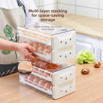 Olu laikymo dėžutė šaldytuvui su stalčiumi, maisto kokybės, žąsų kiaušinių organizatorius, sidabrinė, japoniško stiliaus