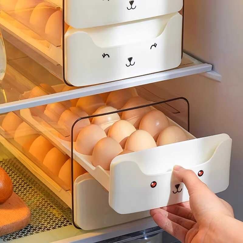 Olu laikymo dėžutė šaldytuvui su stalčiumi, maisto kokybės, žąsų kiaušinių organizatorius, sidabrinė, japoniško stiliaus