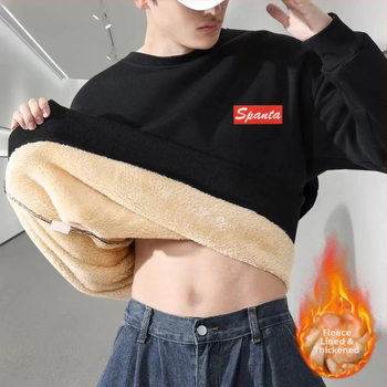 Качулен суитшърт в корейски стил, дебела флиси подплата, Corduroy плат с козина от заек, за възрастни мъже, пролет 2025