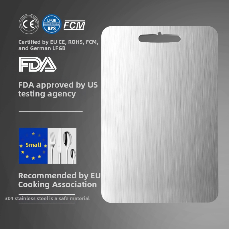 Дъска за рязане от неръждаема стомана, двустранна, кръгла, с отвор за закачане, против подхлъзване, бактерицидна