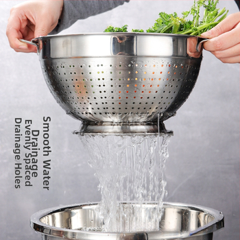 Καλαθί φρούτων από ανοξείδωτο ατσάλι με αποχέτευση για πλύσιμο φρούτων και λαχανικών — μοντέρνος σχεδιασμός, πολυλειτουργικός