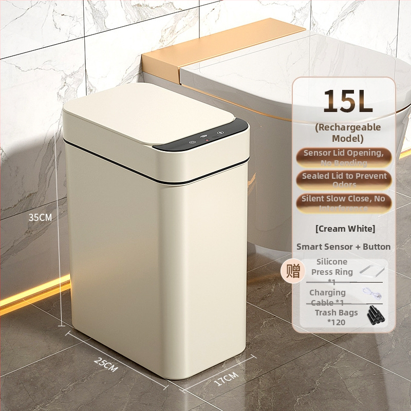 Έξυπνος κάδος απορριμμάτων οικιακής χρήσης – με αισθητήρα, πλήρως αυτοματοποιημένος, πλαστικός, μακρύ κυλινδρικό σχήμα, 100% νέου υλικού