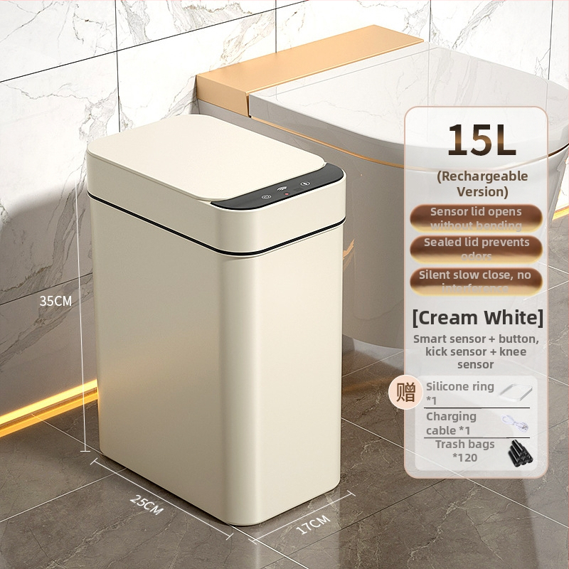 Έξυπνος κάδος απορριμμάτων οικιακής χρήσης – με αισθητήρα, πλήρως αυτοματοποιημένος, πλαστικός, μακρύ κυλινδρικό σχήμα, 100% νέου υλικού