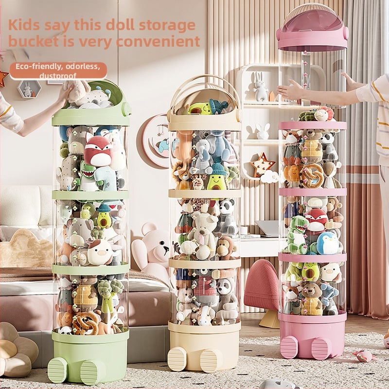 Užtrauktuku pliušinių žaislų saugojimo kibiras, daugiasluoksnis lėlių organizatorius svetainei, plastikinis kibiras, 1,69 kg