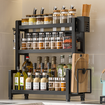 Stalo paviršiaus daugiasluoksnis prieskonių laikiklis iš nerūdijančio plieno su peilių ir įrankių laikikliu, skirtas aliejui, druskai, padažui ir actui