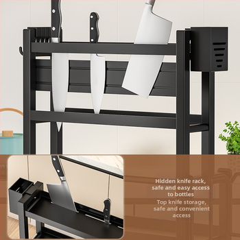 Stalo paviršiaus daugiasluoksnis prieskonių laikiklis iš nerūdijančio plieno su peilių ir įrankių laikikliu, skirtas aliejui, druskai, padažui ir actui