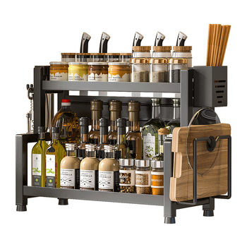 Stalo paviršiaus daugiasluoksnis prieskonių laikiklis iš nerūdijančio plieno su peilių ir įrankių laikikliu, skirtas aliejui, druskai, padažui ir actui