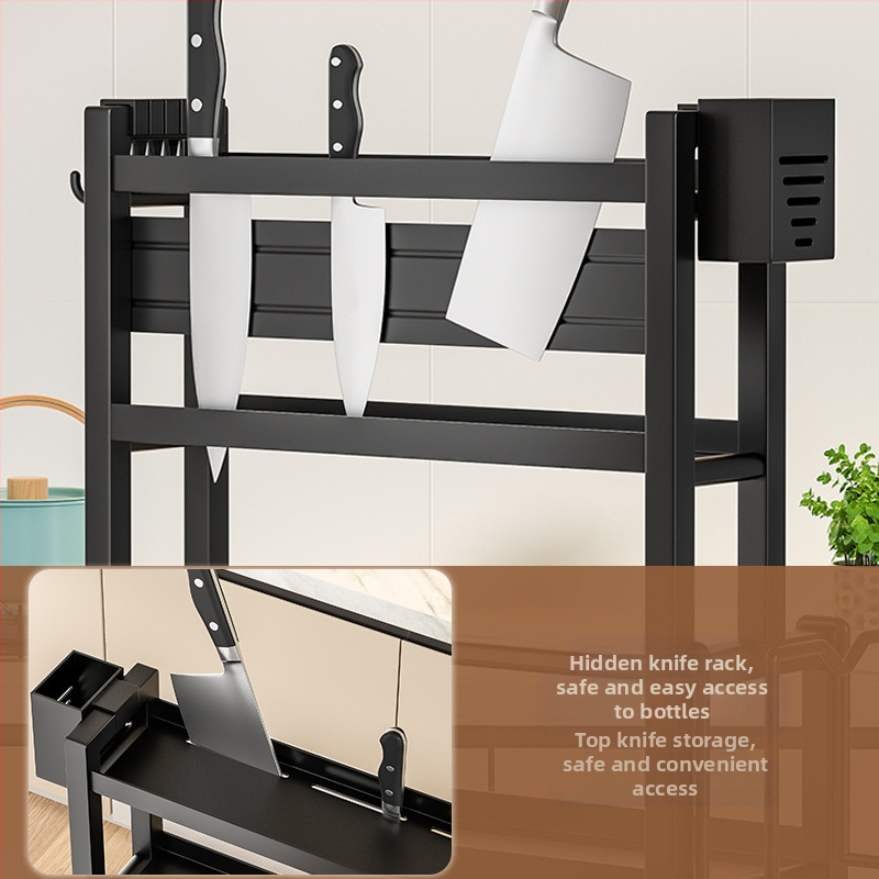 Настолен рафт за подправки от неръждаема стомана, многопластов, с държач за ножове и прибори за хранене, за съхраняване на масло, сол, сос и оцет