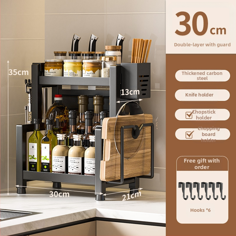 Stalo paviršiaus daugiasluoksnis prieskonių laikiklis iš nerūdijančio plieno su peilių ir įrankių laikikliu, skirtas aliejui, druskai, padažui ir actui