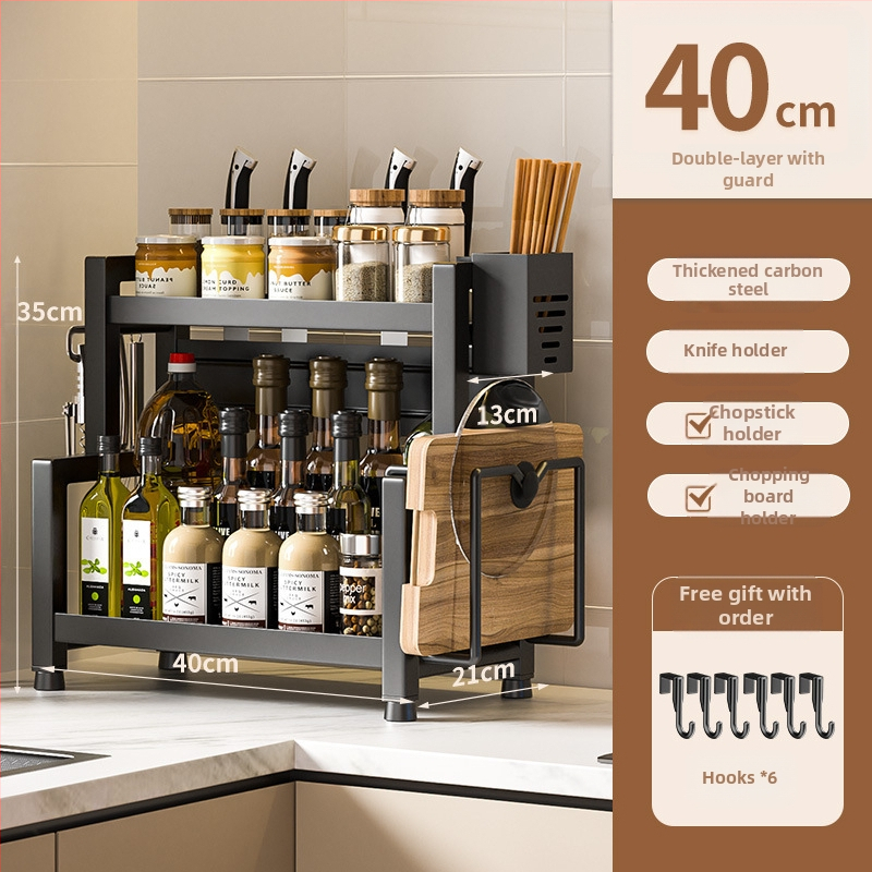 Stalo paviršiaus daugiasluoksnis prieskonių laikiklis iš nerūdijančio plieno su peilių ir įrankių laikikliu, skirtas aliejui, druskai, padažui ir actui