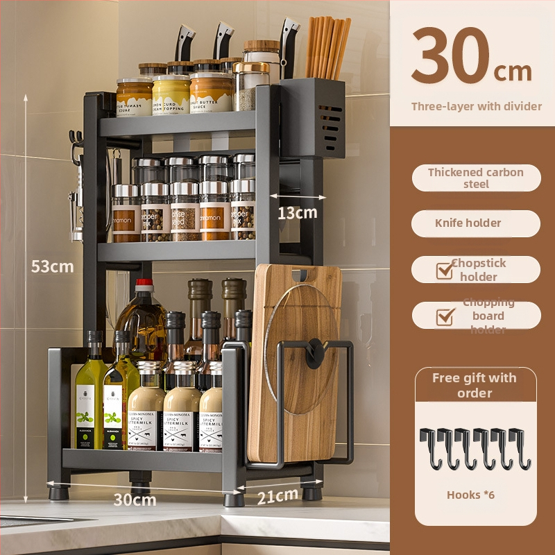 Stalo paviršiaus daugiasluoksnis prieskonių laikiklis iš nerūdijančio plieno su peilių ir įrankių laikikliu, skirtas aliejui, druskai, padažui ir actui