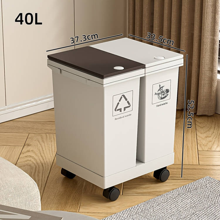 Κάδος διαλογής απορριμμάτων με καπάκι, ποδοκίνητος, πλαστικός, οικιακή χρήση, διαχωρισμός ξηρών/υγρών