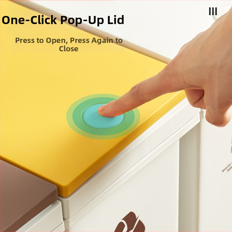 Контейнер за разделно събиране на отпадъци с капак, педално отваряне, пластмасов, за домашна употреба, сухи/мокри отпадъци