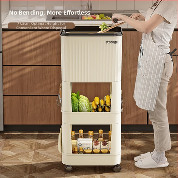 Κουζίνας κάδος απορριμμάτων με καπάκι, χωρητικότητας 12 L και άνω, πλαστικός, με περιστρεφόμενο καπάκι, αποσπώμενο πολυλειτουργικό ράφι αποθήκευσης