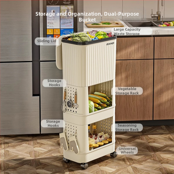 Κουζίνας κάδος απορριμμάτων με καπάκι, χωρητικότητας 12 L και άνω, πλαστικός, με περιστρεφόμενο καπάκι, αποσπώμενο πολυλειτουργικό ράφι αποθήκευσης