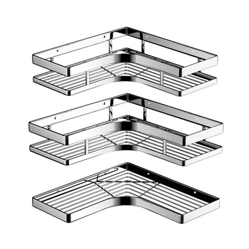 Ράφι γωνίας από ανοξείδωτο ατσάλι για μπάνιο και κουζίνα — χωρίς οπές, 1 επίπεδο, απλός μοντέρνος σχεδιασμός με επίπεδο τρίποδο