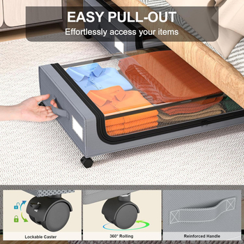 Gultas zem uzglabāšanas rati ar riteņiem, 36 L tilpums, oglekļa tērauds + audums, saliekams, putekļu izturīgs