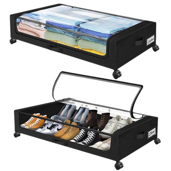 Gultas zem uzglabāšanas rati ar riteņiem, 36 L tilpums, oglekļa tērauds + audums, saliekams, putekļu izturīgs