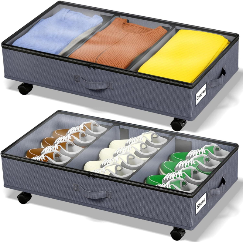 Gultas zem uzglabāšanas rati ar riteņiem, 36 L tilpums, oglekļa tērauds + audums, saliekams, putekļu izturīgs