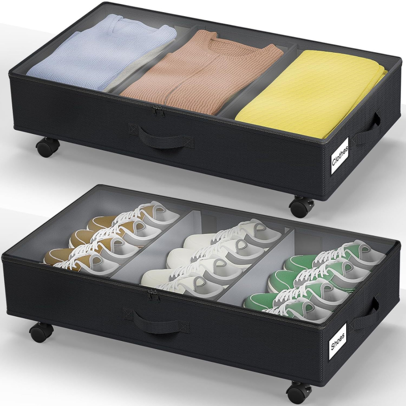 Gultas zem uzglabāšanas rati ar riteņiem, 36 L tilpums, oglekļa tērauds + audums, saliekams, putekļu izturīgs