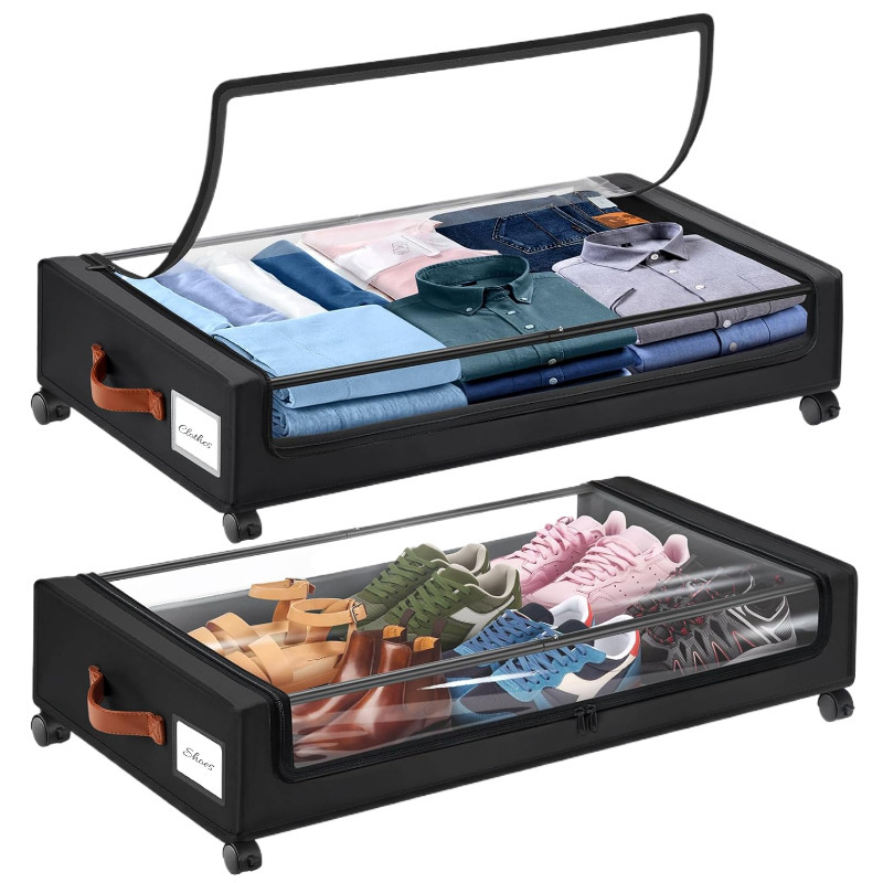 Gultas zem uzglabāšanas rati ar riteņiem, 36 L tilpums, oglekļa tērauds + audums, saliekams, putekļu izturīgs