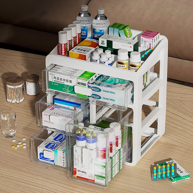 Домашна аптечка с чекмеджета, пластмасова, голям капацитет и многослойни отделения