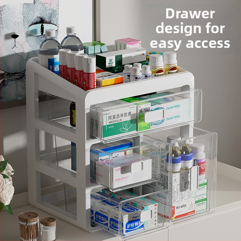 Домашна аптечка с чекмеджета, пластмасова, голям капацитет и многослойни отделения