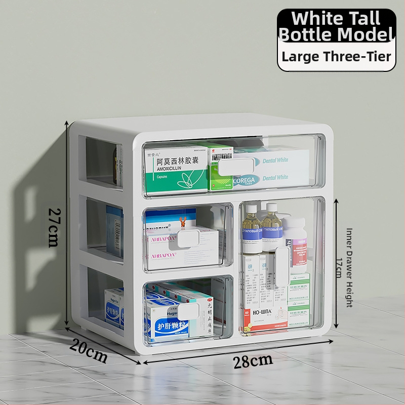 Háztartási gyógyszeres doboz műanyagból, fiókos kialakítással, nagy kapacitású és több rétegű rekeszekkel