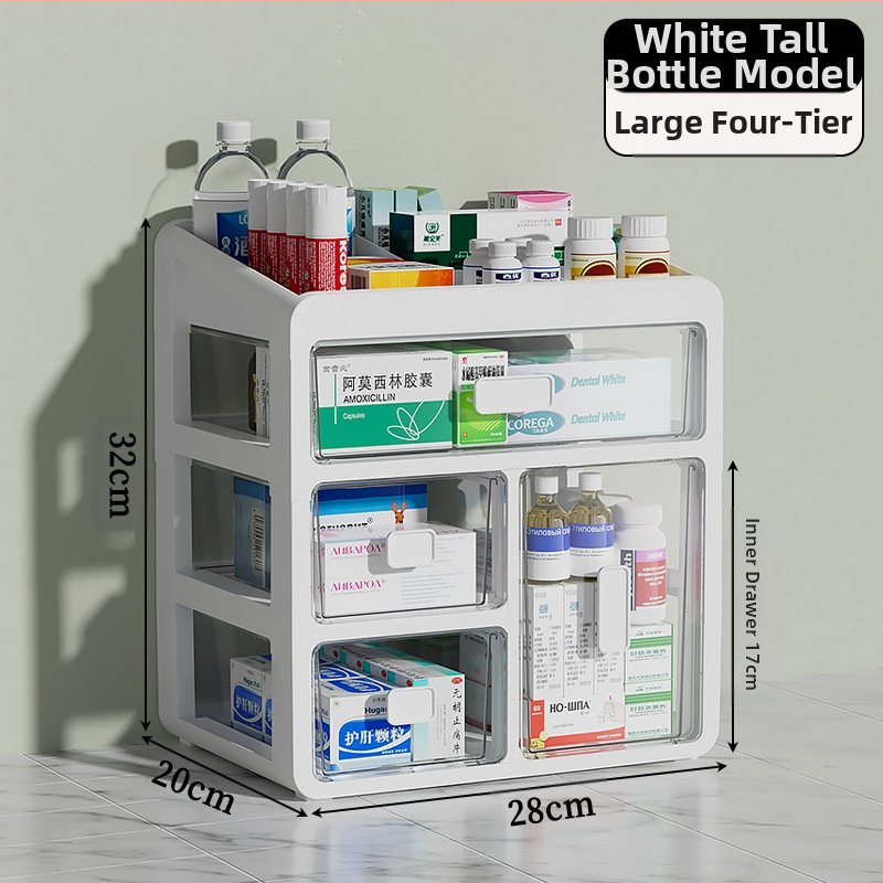 Háztartási gyógyszeres doboz műanyagból, fiókos kialakítással, nagy kapacitású és több rétegű rekeszekkel