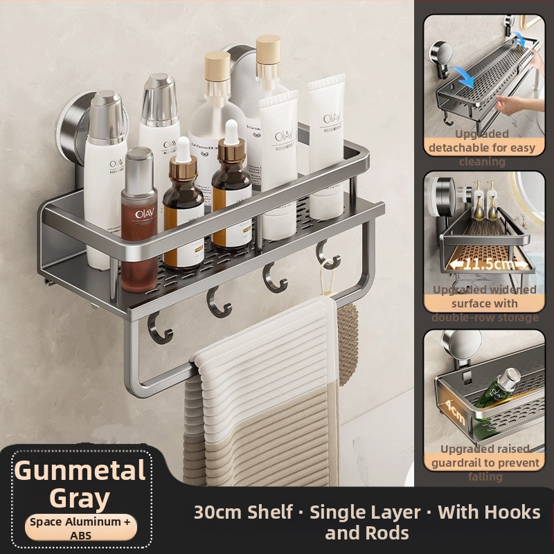 Sienas uzstādāms vannas istabas uzglabāšanas plaukts ar vakuumiedzīgumu, alumīnija sakausējums, modelis 229, slodze 10 kg, izcelsme Zhejiang