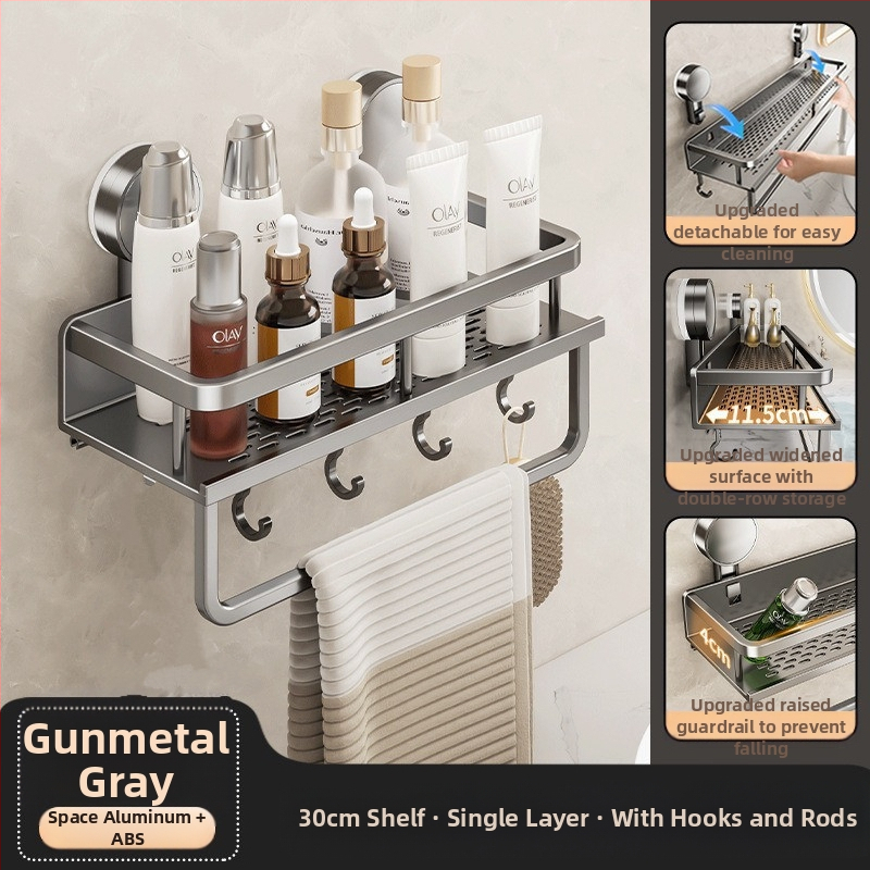 Sienas uzstādāms vannas istabas uzglabāšanas plaukts ar vakuumiedzīgumu, alumīnija sakausējums, modelis 229, slodze 10 kg, izcelsme Zhejiang