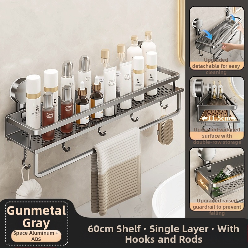 Sienas uzstādāms vannas istabas uzglabāšanas plaukts ar vakuumiedzīgumu, alumīnija sakausējums, modelis 229, slodze 10 kg, izcelsme Zhejiang