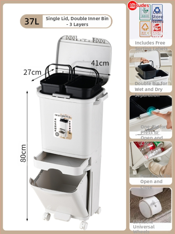 Κάδος απορριμμάτων κουζίνας με καπάκι, άνοιγμα με πάτημα, υλικό PP, χωρητικότητα άνω των 12 λίτρων, κυλινδρικού σχήματος, για οικιακή χρήση