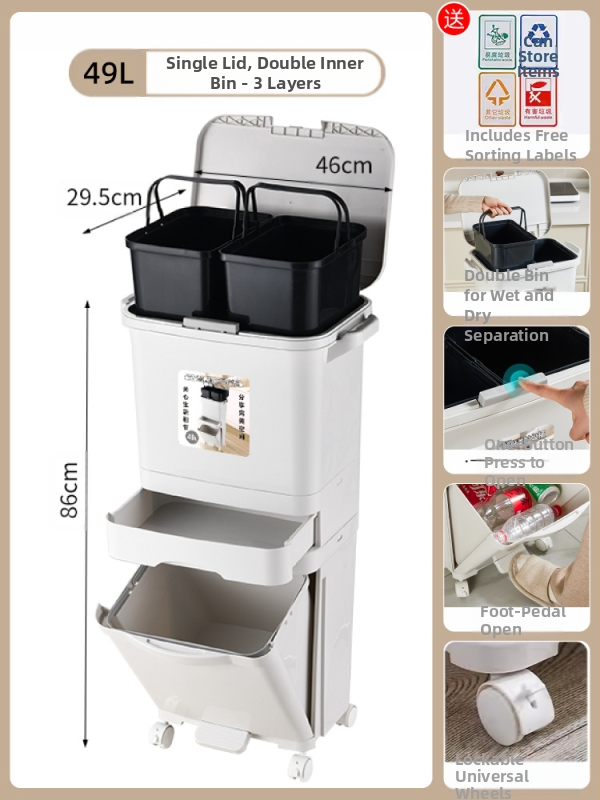 Κάδος απορριμμάτων κουζίνας με καπάκι, άνοιγμα με πάτημα, υλικό PP, χωρητικότητα άνω των 12 λίτρων, κυλινδρικού σχήματος, για οικιακή χρήση