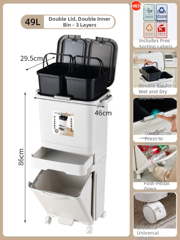 Κάδος απορριμμάτων κουζίνας με καπάκι, άνοιγμα με πάτημα, υλικό PP, χωρητικότητα άνω των 12 λίτρων, κυλινδρικού σχήματος, για οικιακή χρήση